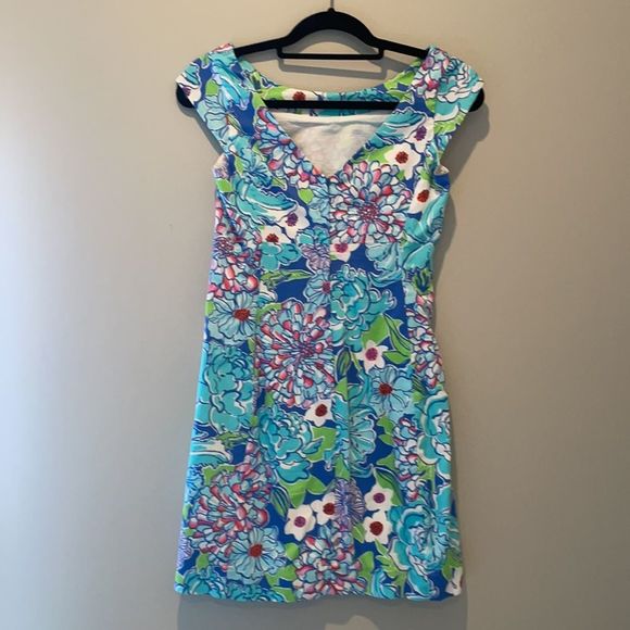 Lilly Pultizer Allura Worthington Blue Mayflower Print Dress Cap Sleeve Floral 0 - Picture 4 of 9